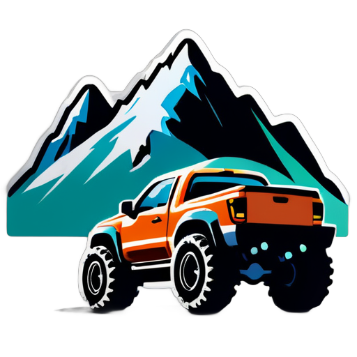 4 wheels drive with mountains in the background  sticker