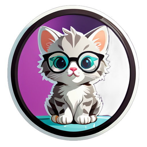 Mignon petit chaton intelligent avec des lunettes regardant dans le miroir sticker