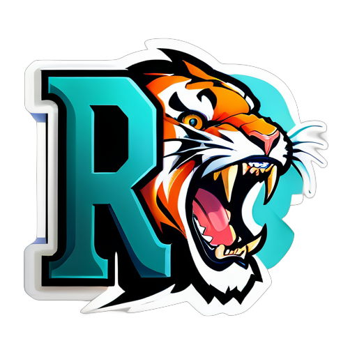 CAPITAL LETTER  R(full LETTER ) ON TOP AND  POWERFUL  WITH FEROCIOUS FACED TIGER  ROARING BELOW (REDUCE SIZE OF TIGER ROARING)  
 sticker