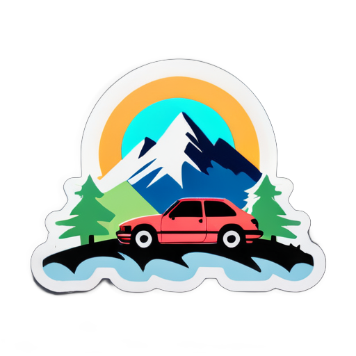 Car on the mountain top sticker