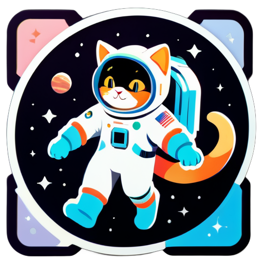 um gato em um traje espacial. ele voando no cosmos sticker