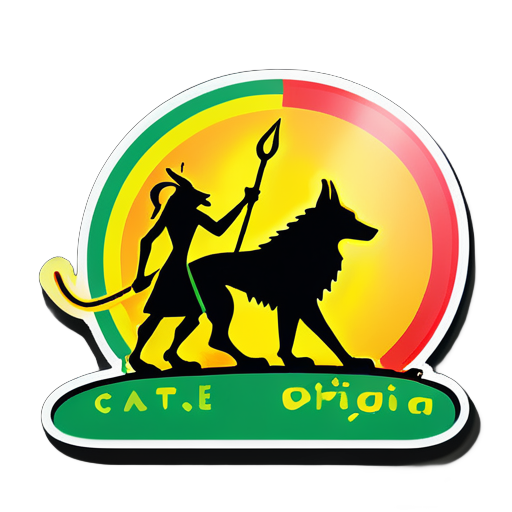 Create a car decal sticker design that says, “Stick Figure” in Rasta colors with a reggae music vibe with Anubis. sticker