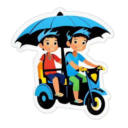 e rickshaw two boy ride sticker