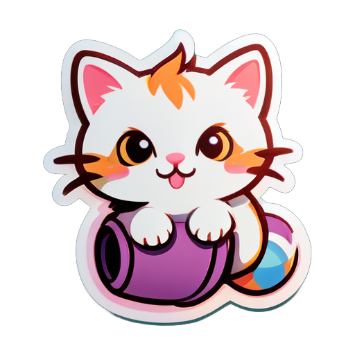 Rolling cute kitten sticker