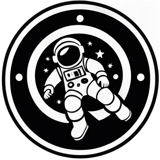 astronaut on Nintendo style，symbols of round and square shapes, black and white sticker