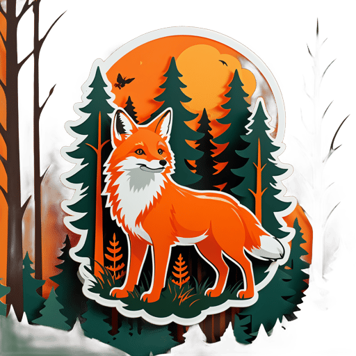 Orange Fox Hunting in the Forest sticker