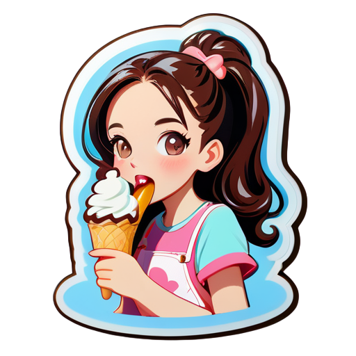 A beautiful girl is eating ice cream sticker