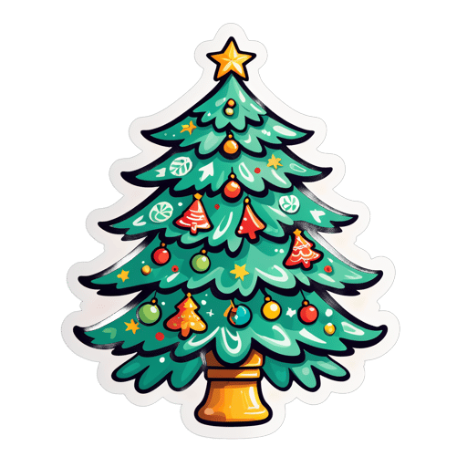 A hand-drawn, elaborately decorated Christmas tree. sticker