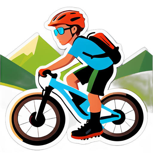 Riding a mountain bike on a mountain road, a boy wearing glasses sticker