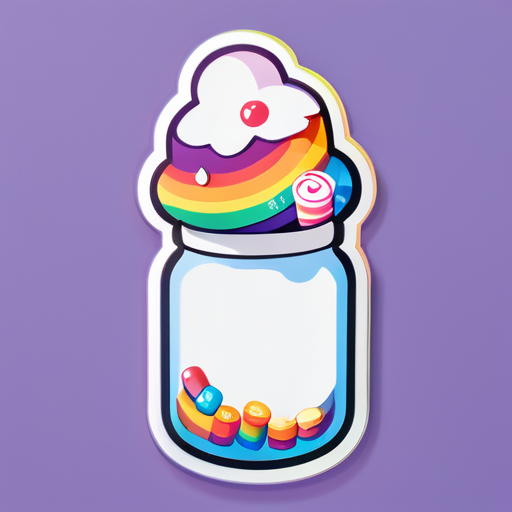 A prescription bottle spilling rainbow marshmallows  sticker