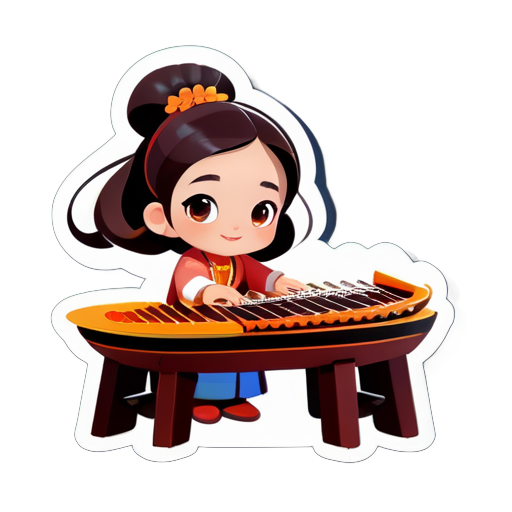 Helfen Sie mir, ein Cartoon-Avatar für die Website zu entwerfen, ein kleines Mädchen, das Guzheng spielt, im chinesischen Stil, modern und dennoch klassisch. sticker