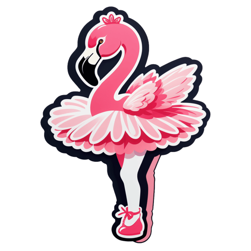 A flamingo with a ballet shoe in its left hand and a tutu in its right hand sticker