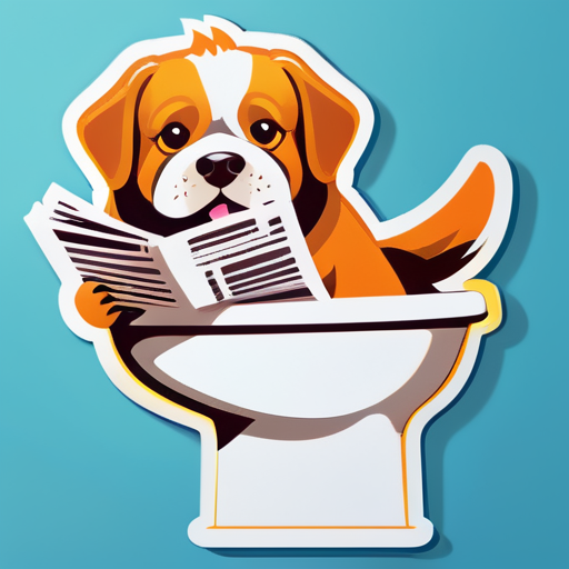 Ein Hund sitzt auf der Toilette und liest die Zeitung sticker