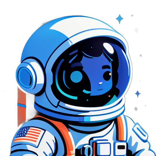 Astronaut avatar on Nintendo style, drawn in one stroke, only deep blue, minimalist style sticker