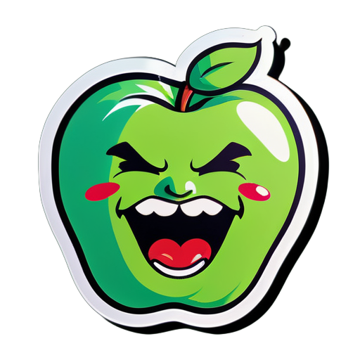 There is a head of a person in the apple's mouth sticker