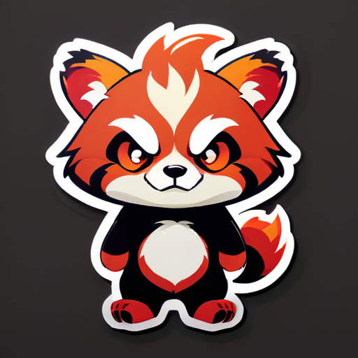 cute red panda with angry face . add some fire on eyes sticker