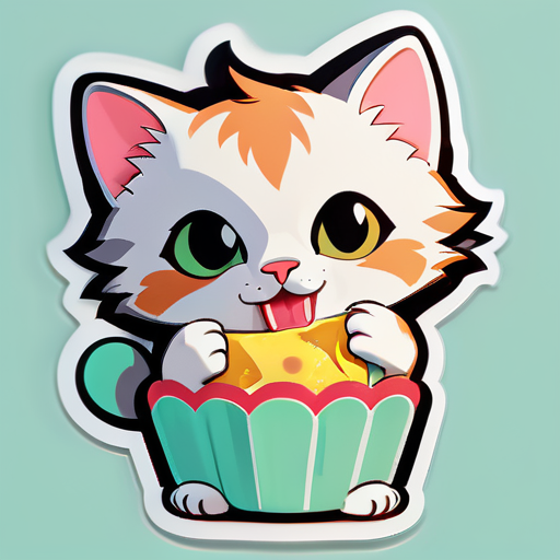 O gatinho está comendo sticker