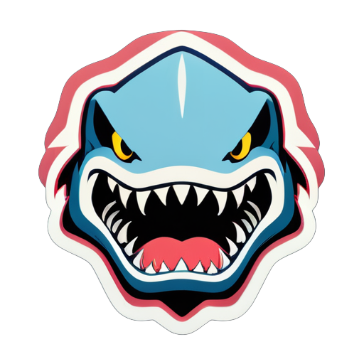 Shark face, facing forward, fierce, cool, symmetrical, American retro, gorgeous sticker