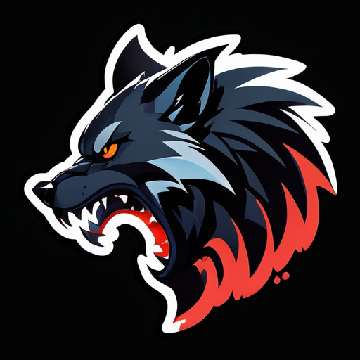 A fierce black wolf silhouette, with sharp white fangs bared. The text "ShadowFang Gaming" is bold and edgy, matching the intensity of the wolf. sticker