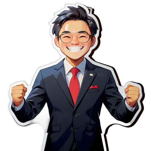 An intermediary in a suit, only needs the upper body, Chinese appearance, no glasses, joyful expression sticker