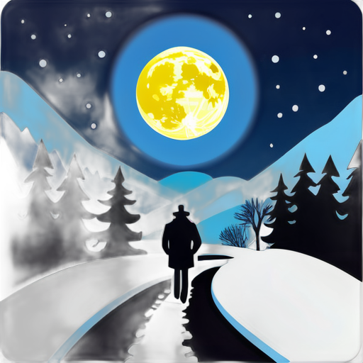 A lonely man walks on a country road just after the snow, with a bright moon hanging in the sky sticker