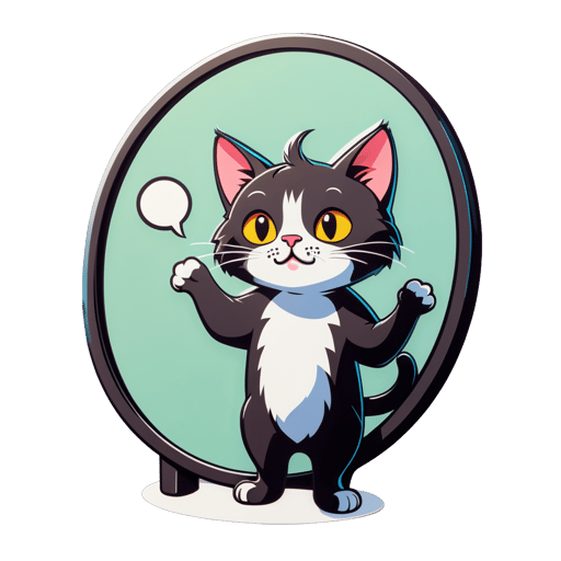 Confused Cat Tilting Head Near a Mirror sticker