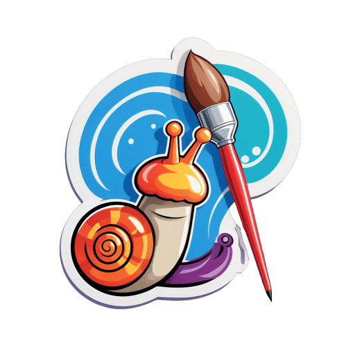 A snail with a paintbrush in its left hand and a canvas in its right hand sticker