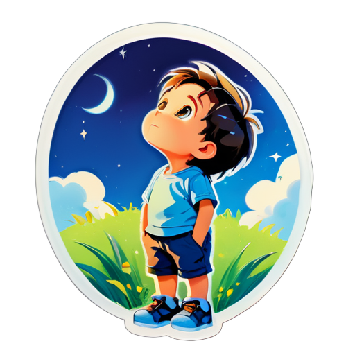 A little boy, looking up at the sky sticker