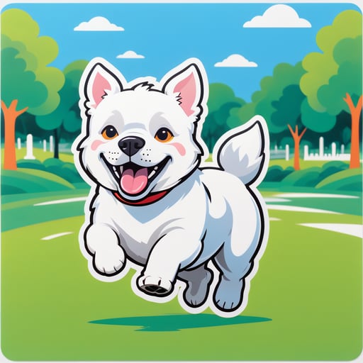 White Dog Running in the Park sticker