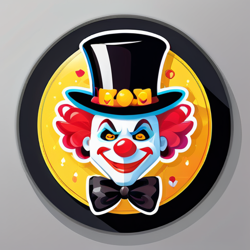 Poisson d'avril Cadre photo rond Clown Carnaval Ballons Boîte magique Chapeau de magicien Masque Fond noir Noeud papillon Toboggan Cartes à jouer Magicien sticker