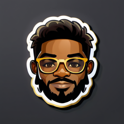 Create a sticker for a black software developer guy with gold glasses, a short unshaved beard style and not too much hair sticker