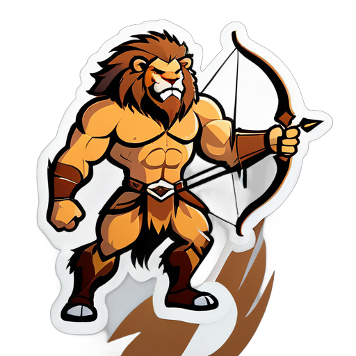 A muscular hunter with hair like that of a male lion, carrying a bow and arrow. sticker