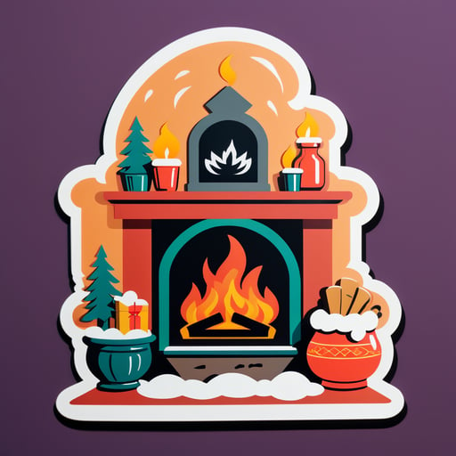 Escena acogedora de chimenea sticker