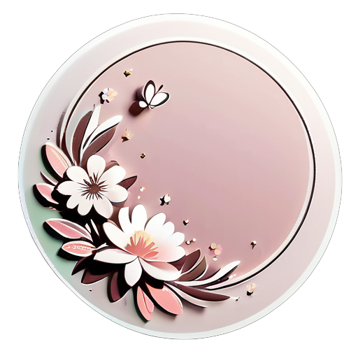 sticker nature fleur papilion circulere 30 cm de diametre vide sur la moitier avec le non clara dans le desin en circulere avec un style cocooning tout couleur rose pastelle poudrer sticker