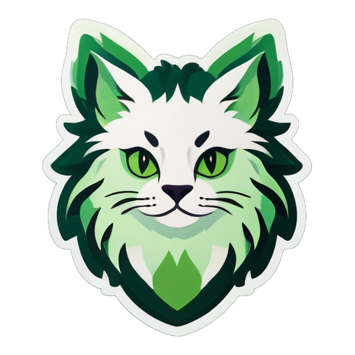 cat-Taurus is depicted in green tones, with fur resembling grass. It looks very calm and serene sticker