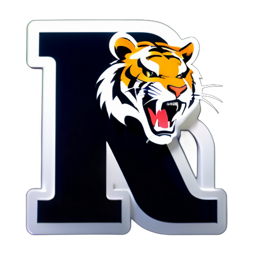 CAPITAL LETTER  R(full LETTER ) ON TOP AND  TIGER  ROARING BELOW (REDUCE SIZE OF TIGER ROARING) sticker