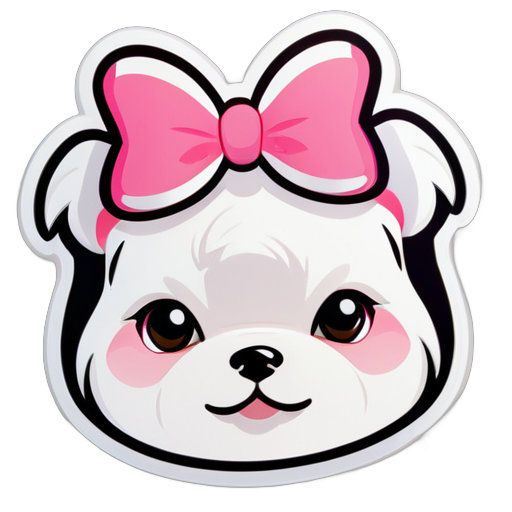 cute white maltese dog with a small pink bow on head sticker