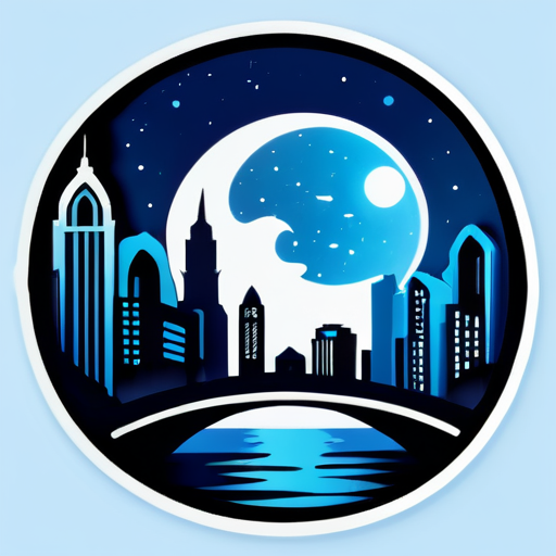 hermosa ciudad con una pegatina de luna azul sticker