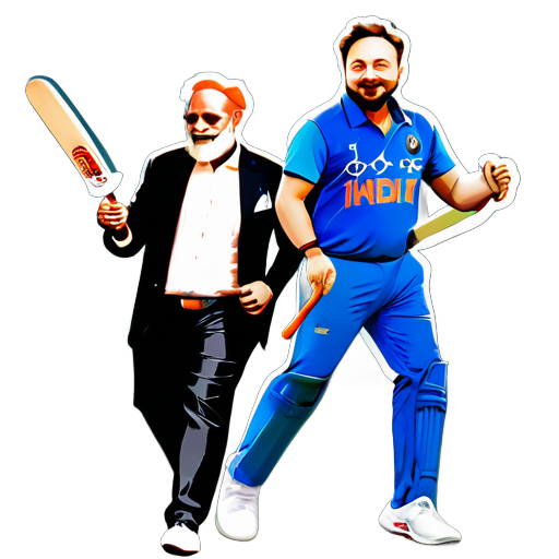 Elon Musk chơi Cricket cùng với King Kohli và Modi Ji sticker