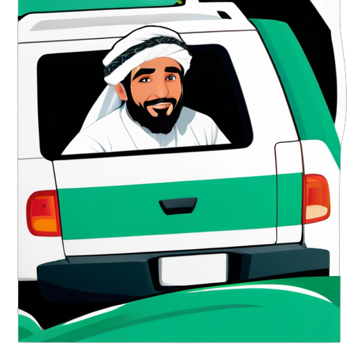 A saudi man with traditional clothing driving a white toyota fj cruiser  sticker