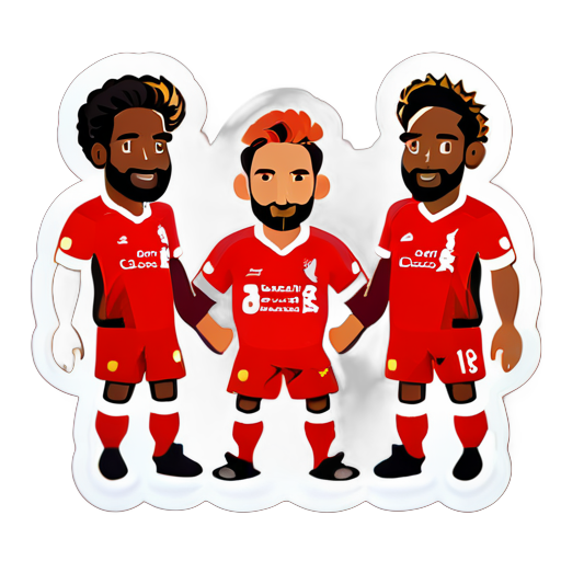 3 tipos vistiendo un kit rojo del Liverpool sticker