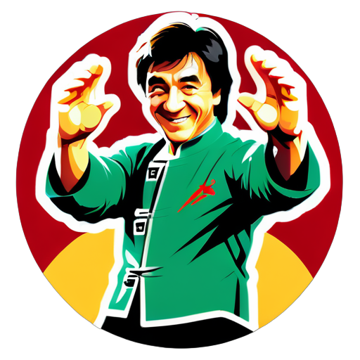 Le légendaire Jackie Chan, la star des arts martiaux, salue ses fans. sticker