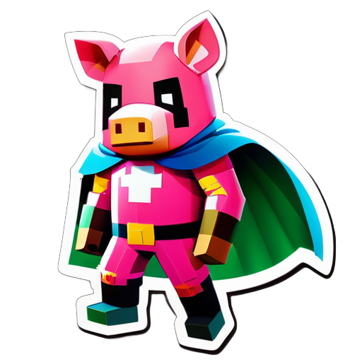 héros cochon minecraft avec un masque de héros et une cape sticker