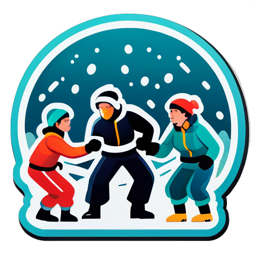 A group of people fighting in the snow sticker