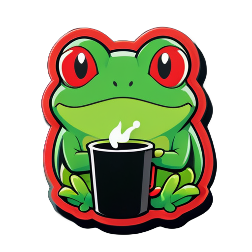 une grenouille ennuyée verte portant un t-shirt noir avec "Karak" écrit en rouge dessus sticker