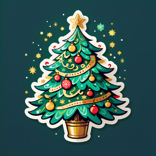 A hand-drawn, elaborately decorated Christmas tree. sticker