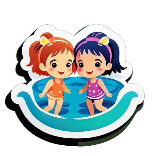 Two little girl are swimming 
 sticker