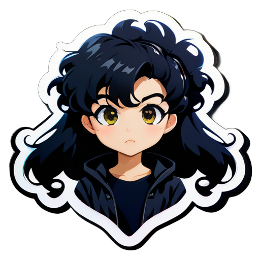 Anime black curly hair sticker