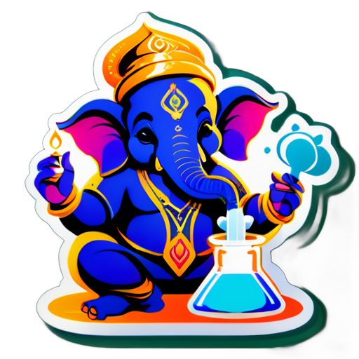 lord ganesha doing chemistry lab sticker