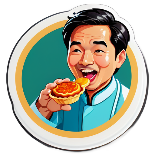 An Asian doctor eats a Portuguese tarts sticker